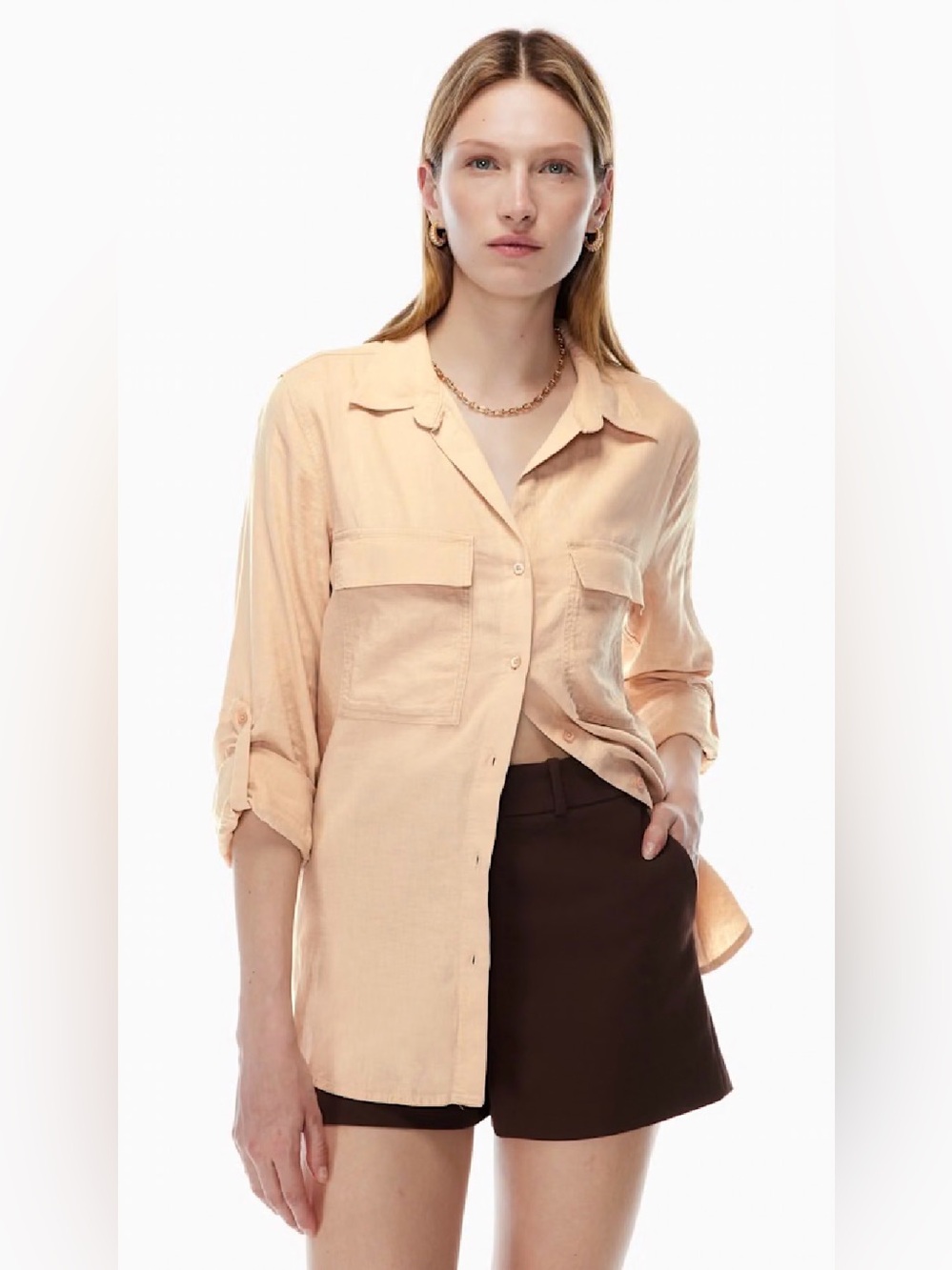 Aritzia Babaton Size Medium Utility Linen Shirt in Flax Linen ***NOTE
